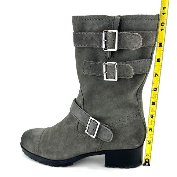 Marc Fisher Arianna Women Gray Moto Boot Size 9 Suede Block Heel Mid-Calf Bootie - Picture 5 of 15